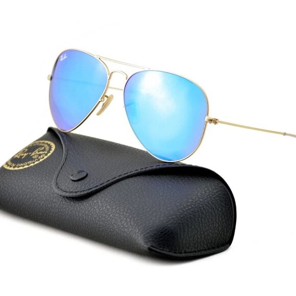 Ray-Ban RB3025 112/17 Aviator Flash Sunglasses Gold / Blue Mirror Lens 58mm - Picture 1 of 2
